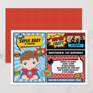 Invitation Super Hero 1er anniversaire Superhero Comics Party