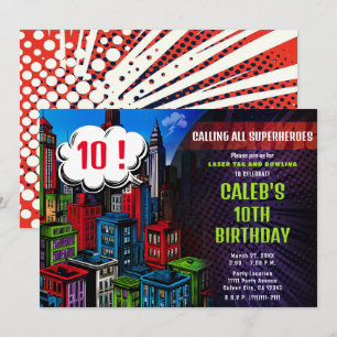 Invitation Super Hero Comic Book City Anniversaire Party