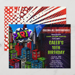 Invitation Super Hero Comic Book City Anniversaire Party
