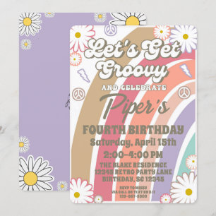 Invitation Super Hippy Boho Rainbow & Daisy Girls Anniversair