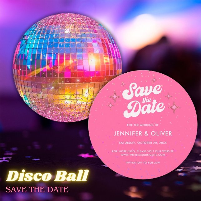 Invitation Super Hot Pink Disco Ball Wedding Enregistrer la d (Créateur téléchargé)