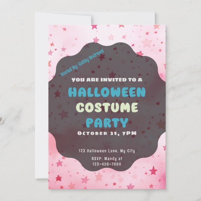 Invitation Super Jolie Étoiles Roses Moderne Halloween (Devant)