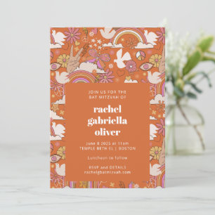 Invitation Super les années 70 rétro Hippie Paix Orange Bat m