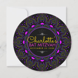 Invitation Super LOVE Boho Coloré Bat mitzvah Round