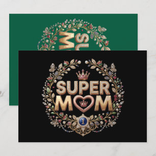 Invitation Super Maman Couronne Florale Élégante Badge Or