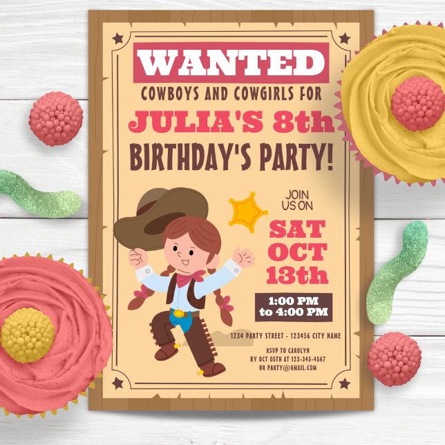 Invitation Super mignonne Cowgirl fête d'anniversaire (Super Cute Cowgirl Birthday Party Invitation)