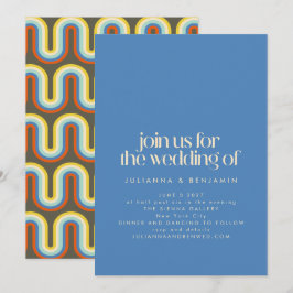 Invitation Super Mod les années 70 bleu et vert olive Mariage