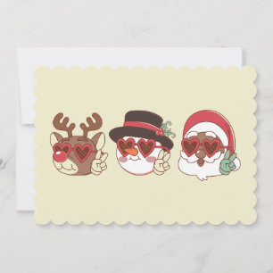 Invitation super noël noir père Noël renne bonhomme de neige