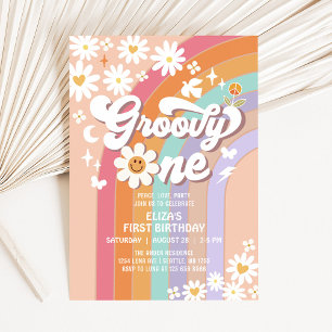 Invitation Super ONE Hippie 70's Rainbow Retro 1er anniversai