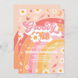 Invitation Super One Peace Love Party Rainbow Birthday Party