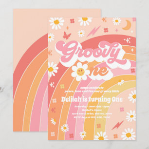 Invitation Super One Peace Love Party Rainbow Birthday Party