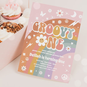 Invitation Super One Peace Love Party Rainbow Birthday Party