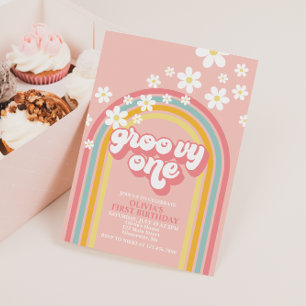 Invitation Super One Retro Rainbow 1er anniversaire