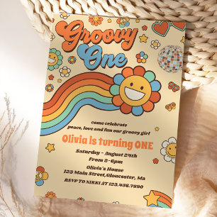 Invitation Super One Retro Rainbow 1er anniversaire
