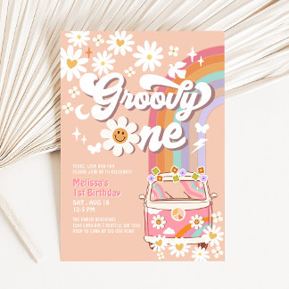 Invitation Super ONE Rose Daisy Rainbow Hippie 1er anniversai