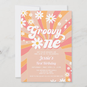 Invitation Super One Rose Daisy Sunshine Retro 1er anniversai