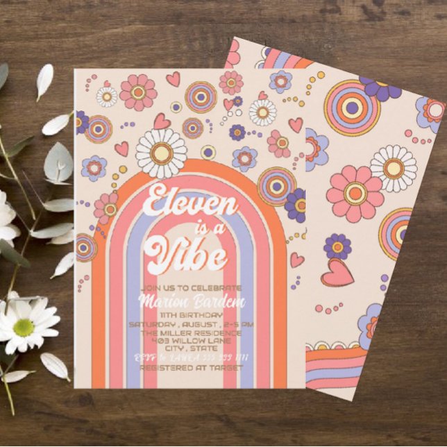 Invitation Super rétro aquarelle eleven est vibe baby cel (Créateur téléchargé)