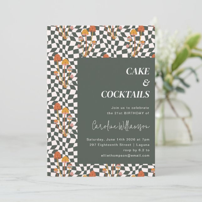 Invitation Super Retro Boho Checkerboard fête d'anniversaire (Debout devant)