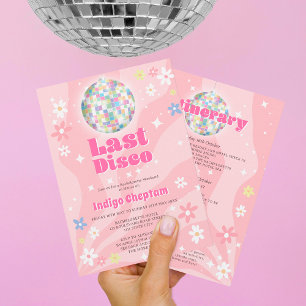Invitation Super rétro disco fleurie week-end bachelorte