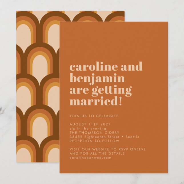 Invitation Super Retro les années 70 Design Fun Terracotta Ma (Devant / Derrière)