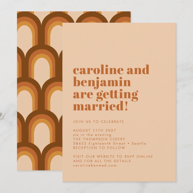 Invitation Super Retro les années 70 Design Mariage en terre  (Devant / Derrière)