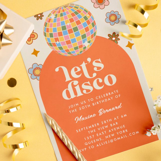 Invitation Super Retro les années 70 Let's Disco Anniversaire (groovy retro 70s disco birthday party invitation)