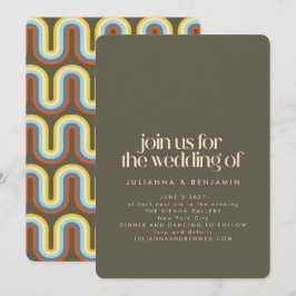 Invitation Super Rétro les années 70 Olive Green Mariage tout