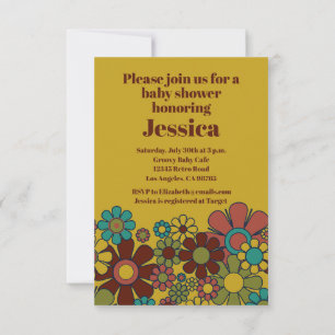 Invitation Super Retro les années 70 voici le Baby shower Son