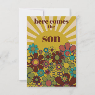 Invitation Super Retro les années 70 voici le Baby shower Son