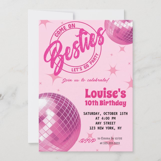 Invitation Super Retro Pink Doll Malibu fête Anniversaire (Devant)