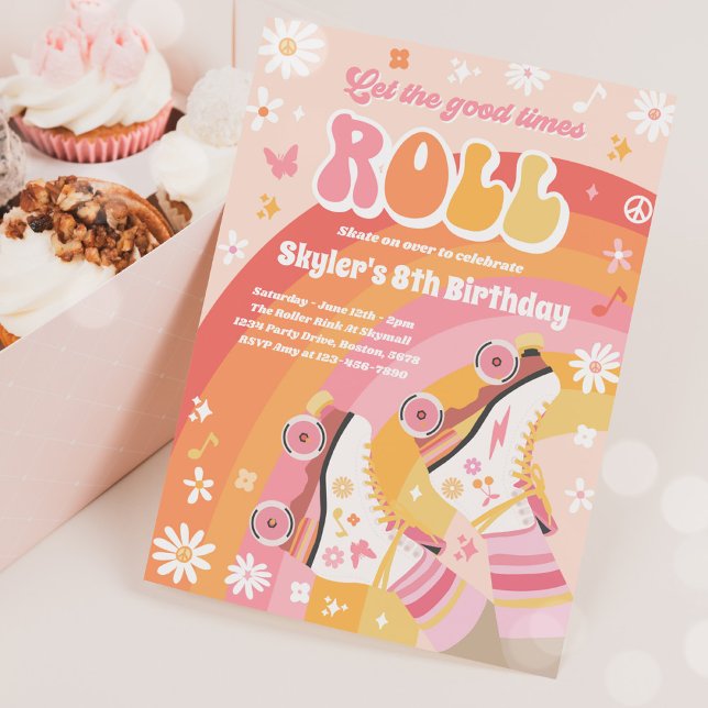 Invitation Super Retro Rainbow Roller Patinage Anniversaire f (Créateur téléchargé)