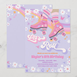 Invitation Super Retro Rainbow Roller Patinage Anniversaire f