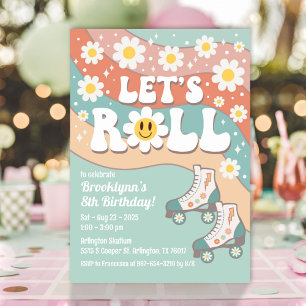 Invitation Super Retro Roller Sking fête d'anniversaire