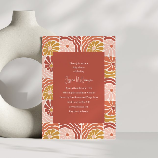 Invitation Super rouille rose rose Baby shower floral mou (Créateur téléchargé)