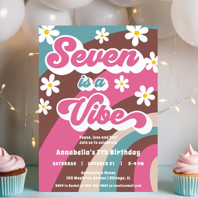Invitation Super Seven est une Vibe rose turquoise fille 7e a (Créateur téléchargé)