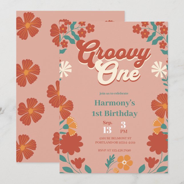 Invitation Super Un 1er anniversaire de fête Boho Hippy Vibes (Devant / Derrière)