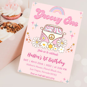 Invitation Super Un Retro Daisy Arc-en-ciel Premier anniversa
