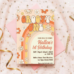 Invitation Super Un Retro Daisy Arc-en-ciel Premier anniversa