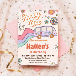 Invitation Super Un Retro Daisy Arc-en-ciel Premier anniversa