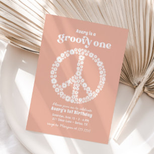 Invitation Super une les années 70 rose marguerite 1er annive