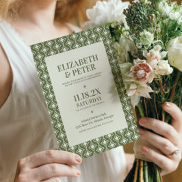 Invitation Super vert rétro les années 70 Mariage géométrique