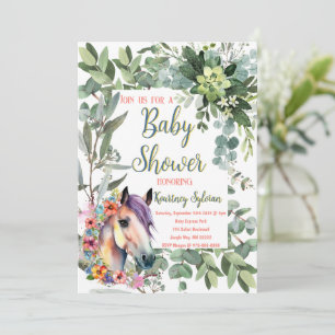 Invitation Superbe aquarelle Floral Horse Baby shower