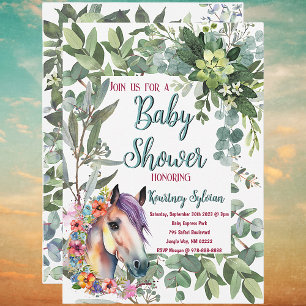 Invitation Superbe aquarelle Floral Horse Baby shower