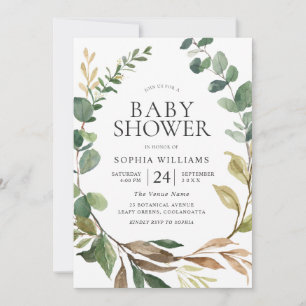 Invitation Superbe Baby shower de couronne Feuille verte