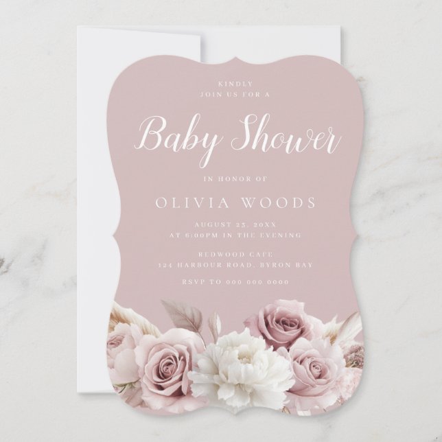 Invitation Superbe Baby shower Rose Blush & Dusty (Devant)
