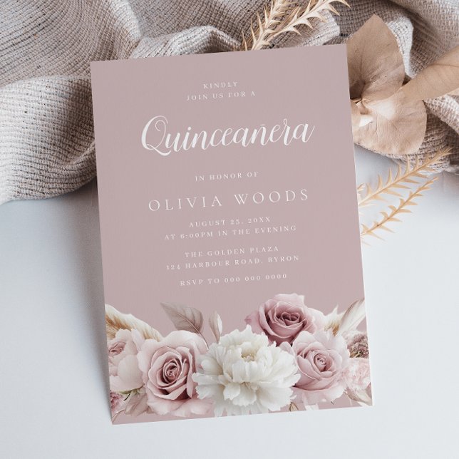 Invitation Superbe Blush & Dusty Rose Quinceanera (Créateur téléchargé)