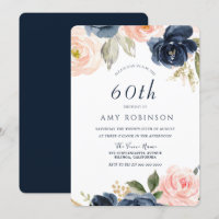 Superbe Blush & Navy Floral 60e fête d'anniversair