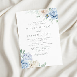 Invitation Superbe Botanique Blanc & Bleu Floral Mariage