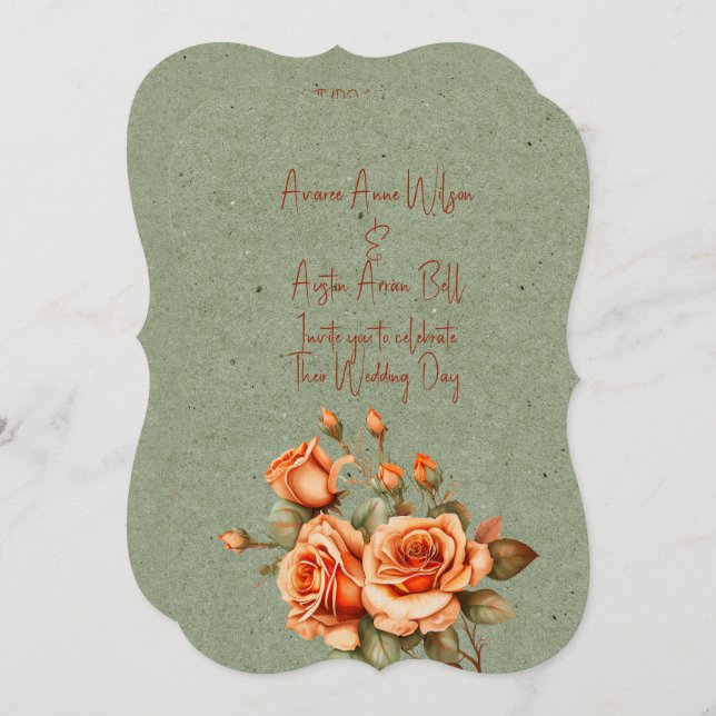Invitation Superbe Bouquet Mariage orange et vert (Devant / Derrière)