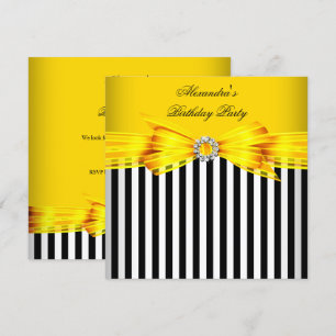Invitation Superbe Fête d'Anniversaire avec Rayures Jaunes No